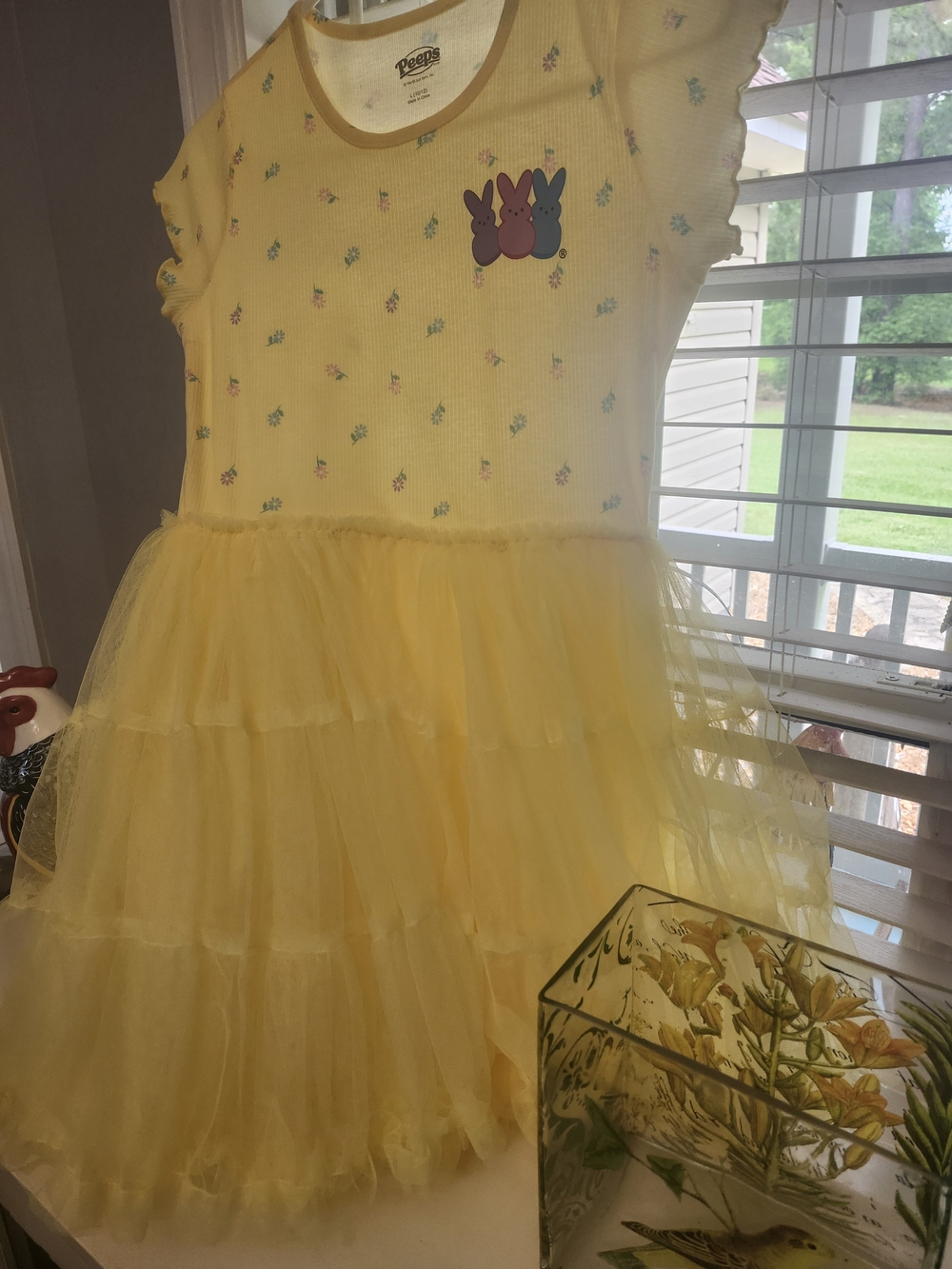 Kids Yellow Tulle Tiered Dress with Bunny Patch - Peeps Inspired